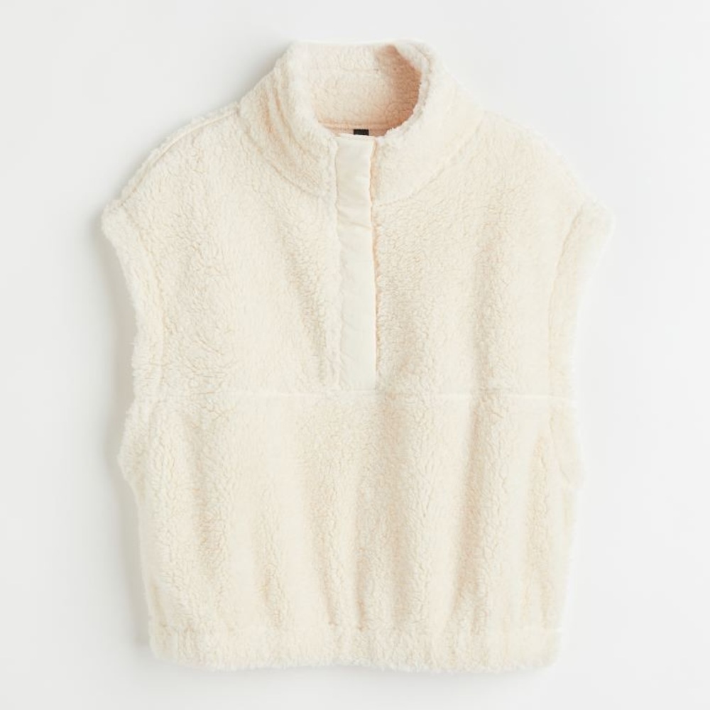 H&M Small Cream Faux Fur / Fleece Snap Sweater Vest